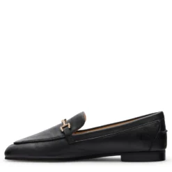 Zwarte leren loafers met goudkleurige chain
