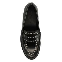 Zwarte leren loafers met zilverkleurige studs