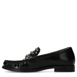 Zwarte leren loafers met zilverkleurige studs