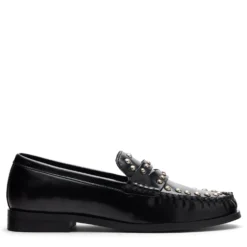 Zwarte leren loafers met zilverkleurige studs