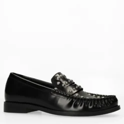 Zwarte leren loafers met zilverkleurige studs