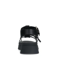 Zwarte leren plateau sandalen met goudkleurige buckles