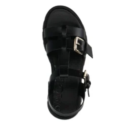 Zwarte leren plateau sandalen met goudkleurige buckles
