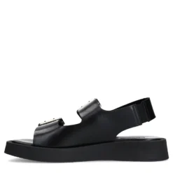 Zwarte leren plateau sandalen met zilverkleurige buckles