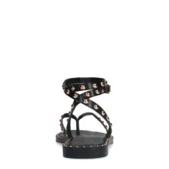 Zwarte leren platte sandalen met goudkleurige studs