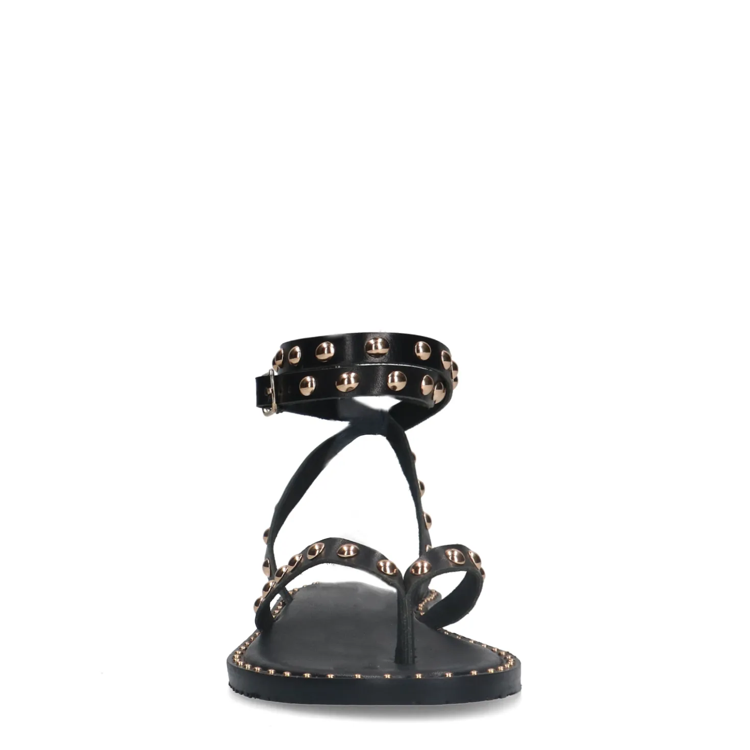 Zwarte leren platte sandalen met goudkleurige studs