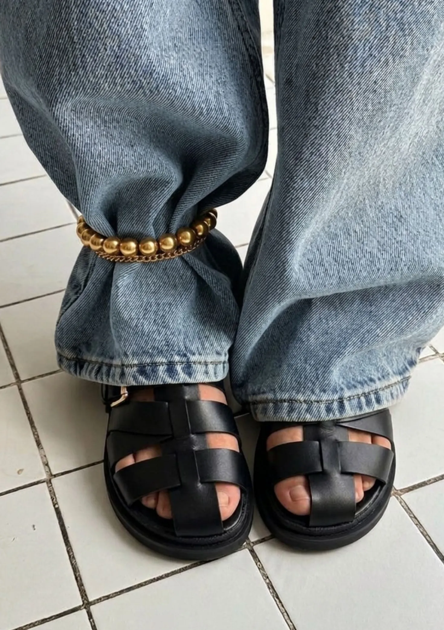 Zwarte leren sandalen
