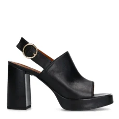 Zwarte leren sandalen met hak