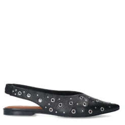 Zwarte leren slingbacks met zilverkleurige studs