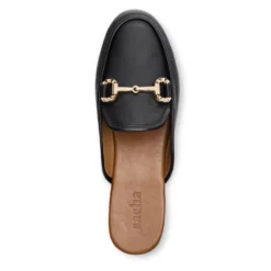 Zwarte leren slip on loafers met goudkleurige chain