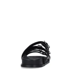 Zwarte leren slippers met buckles