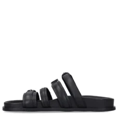 Zwarte leren slippers met buckles