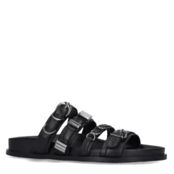 Zwarte leren slippers met buckles