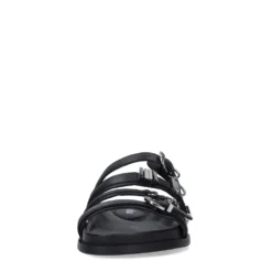 Zwarte leren slippers met buckles
