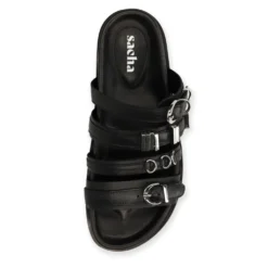 Zwarte leren slippers met buckles