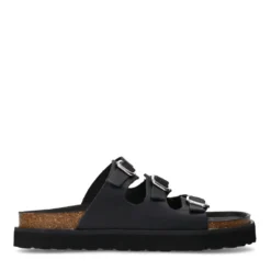 Zwarte leren slippers met buckles