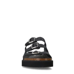 Zwarte leren slippers met buckles