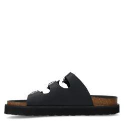 Zwarte leren slippers met buckles