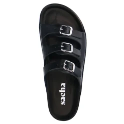 Zwarte leren slippers met buckles
