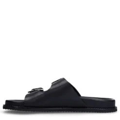 Zwarte leren slippers met buckles