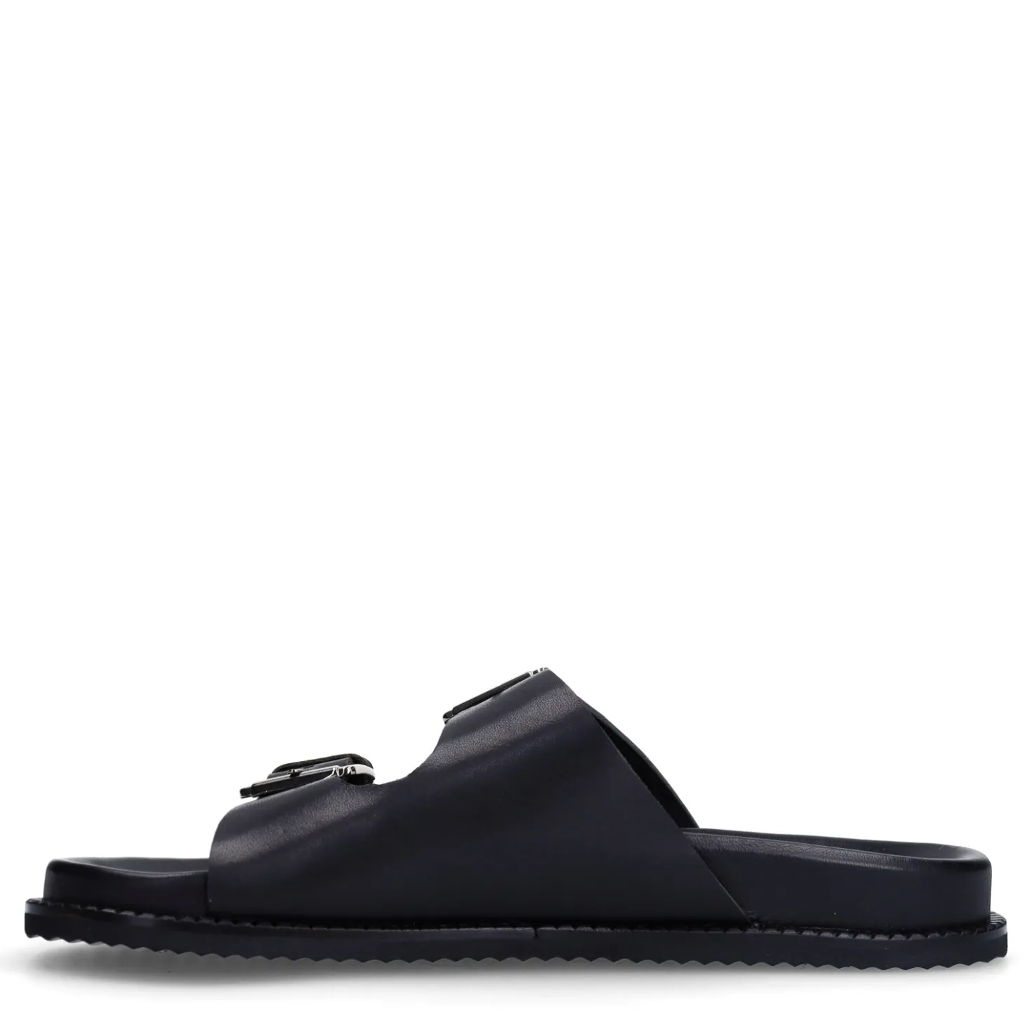 Zwarte leren slippers met buckles