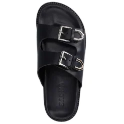 Zwarte leren slippers met buckles