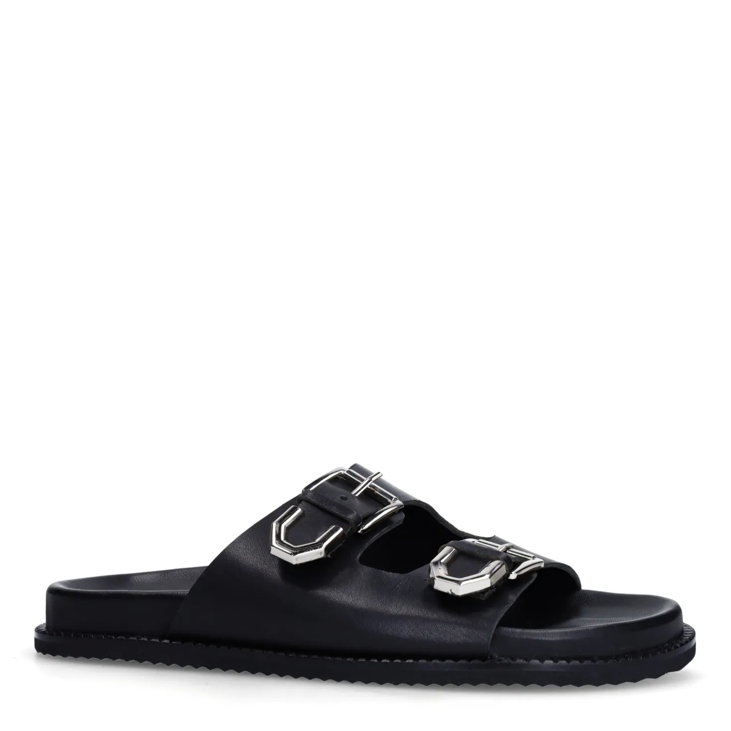Zwarte leren slippers met buckles