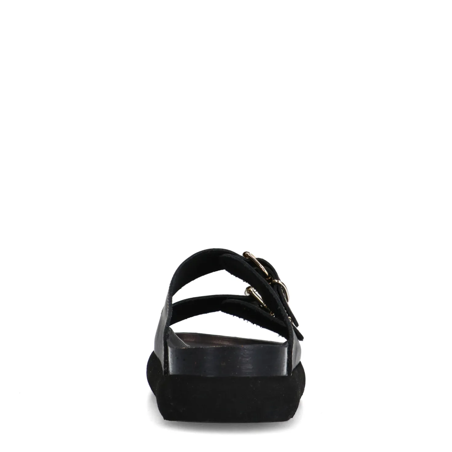 Zwarte leren slippers met goudkleurige buckles