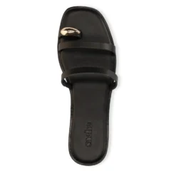 Zwarte leren slippers met goudkleurig detail