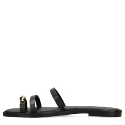 Zwarte leren slippers met goudkleurig detail