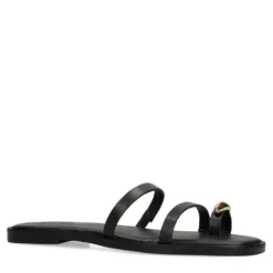 Zwarte leren slippers met goudkleurig detail