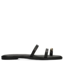 Zwarte leren slippers met goudkleurig detail