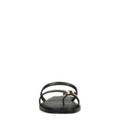 Zwarte leren slippers met goudkleurig detail