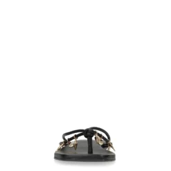 Zwarte leren slippers met goudkleurige charms