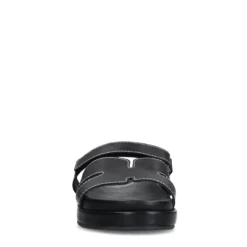 Zwarte leren slippers met klittenband