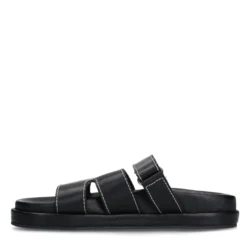 Zwarte leren slippers met klittenband