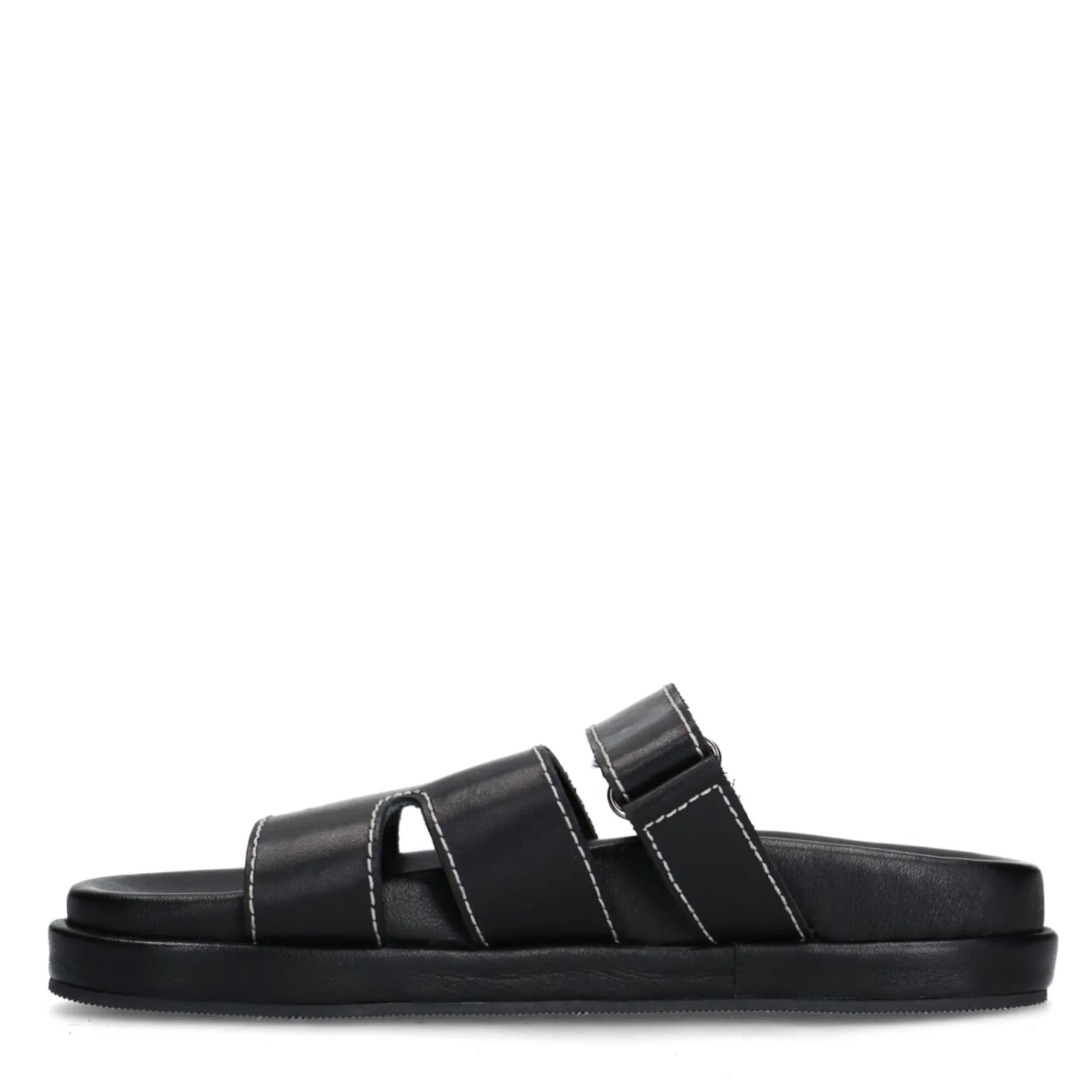 Zwarte leren slippers met klittenband