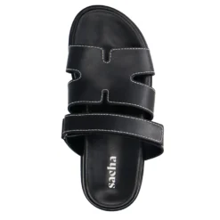 Zwarte leren slippers met klittenband