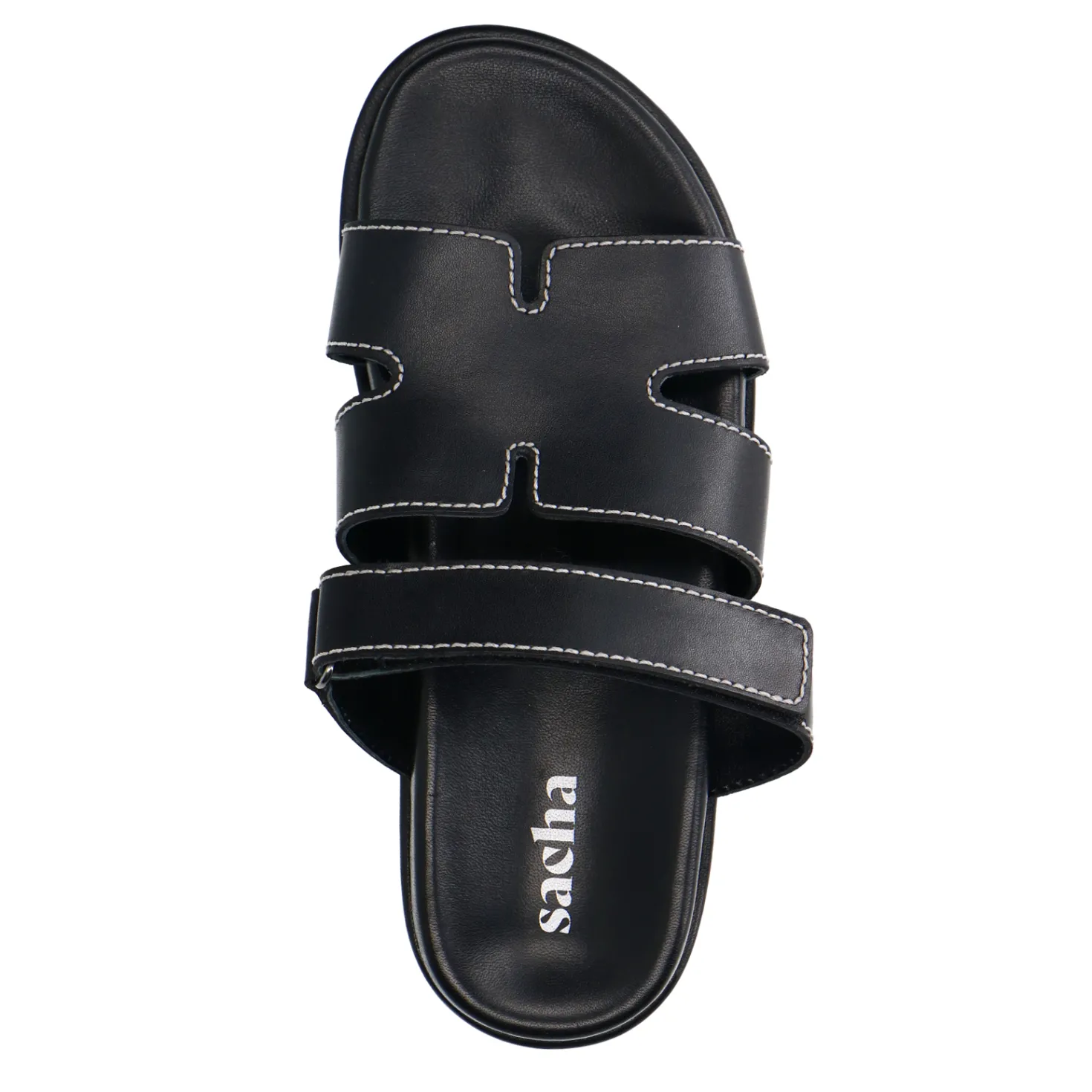 Zwarte leren slippers met klittenband