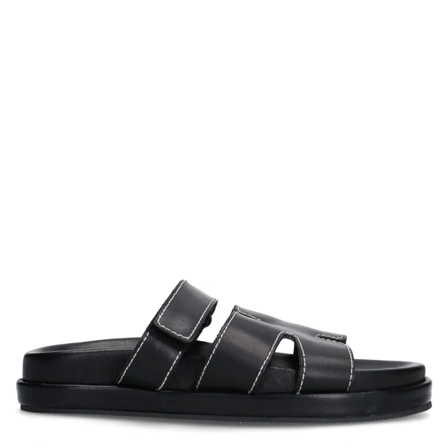 Zwarte leren slippers met klittenband