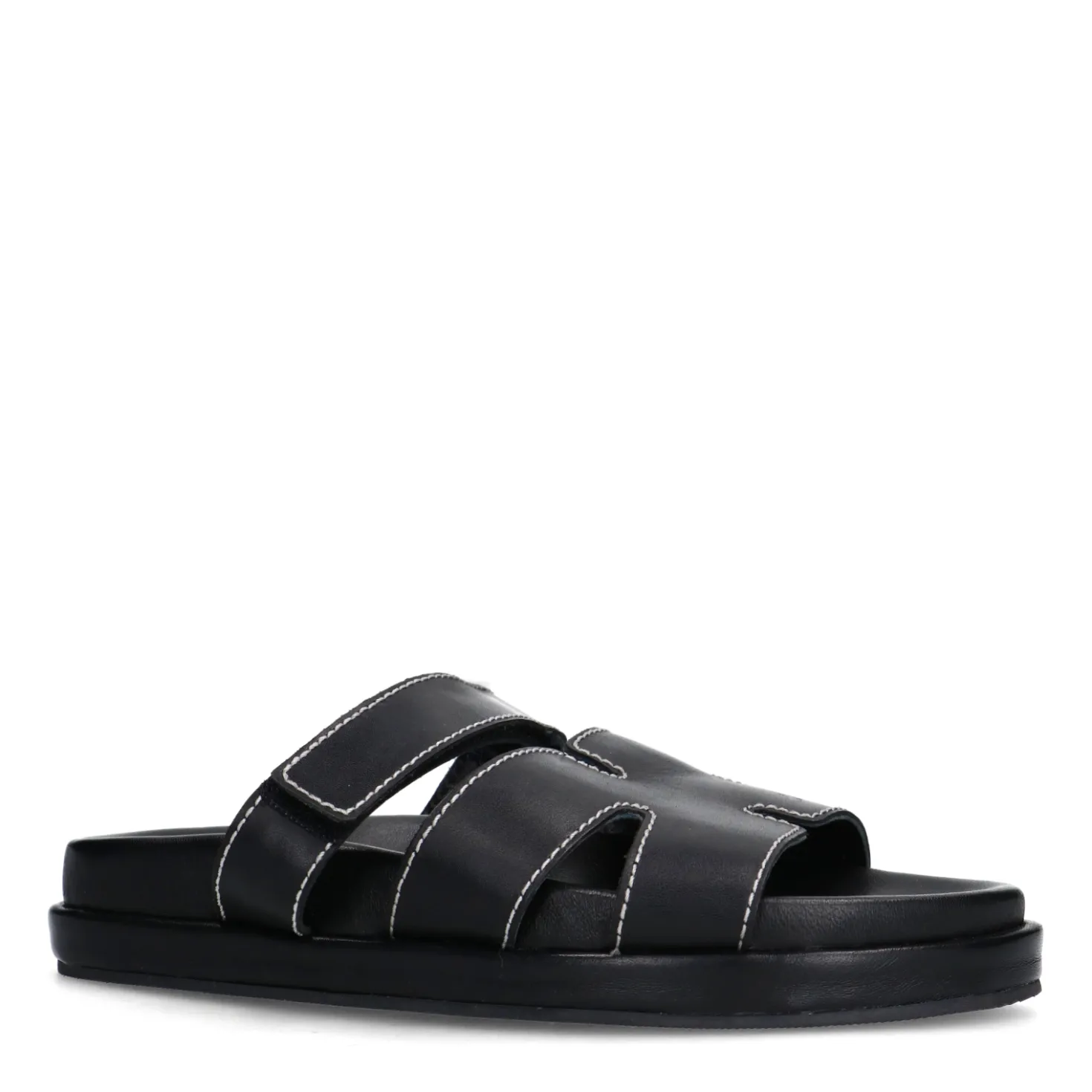 Zwarte leren slippers met klittenband