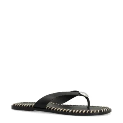 Zwarte leren slippers met zilverkleurig detail