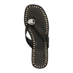 Zwarte leren slippers met zilverkleurig detail