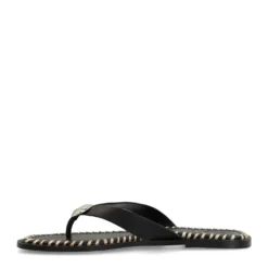Zwarte leren slippers met zilverkleurig detail