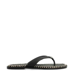 Zwarte leren slippers met zilverkleurig detail