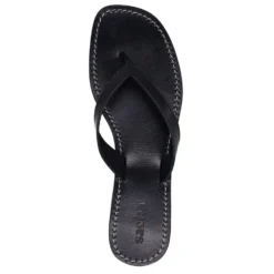Zwarte leren teenslippers