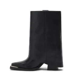 Zwarte leren western enkellaarsjes met flap