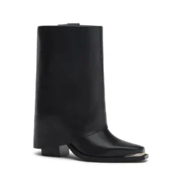 Zwarte leren western enkellaarsjes met flap