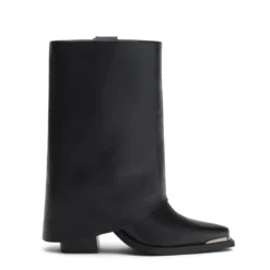 Zwarte leren western enkellaarsjes met flap