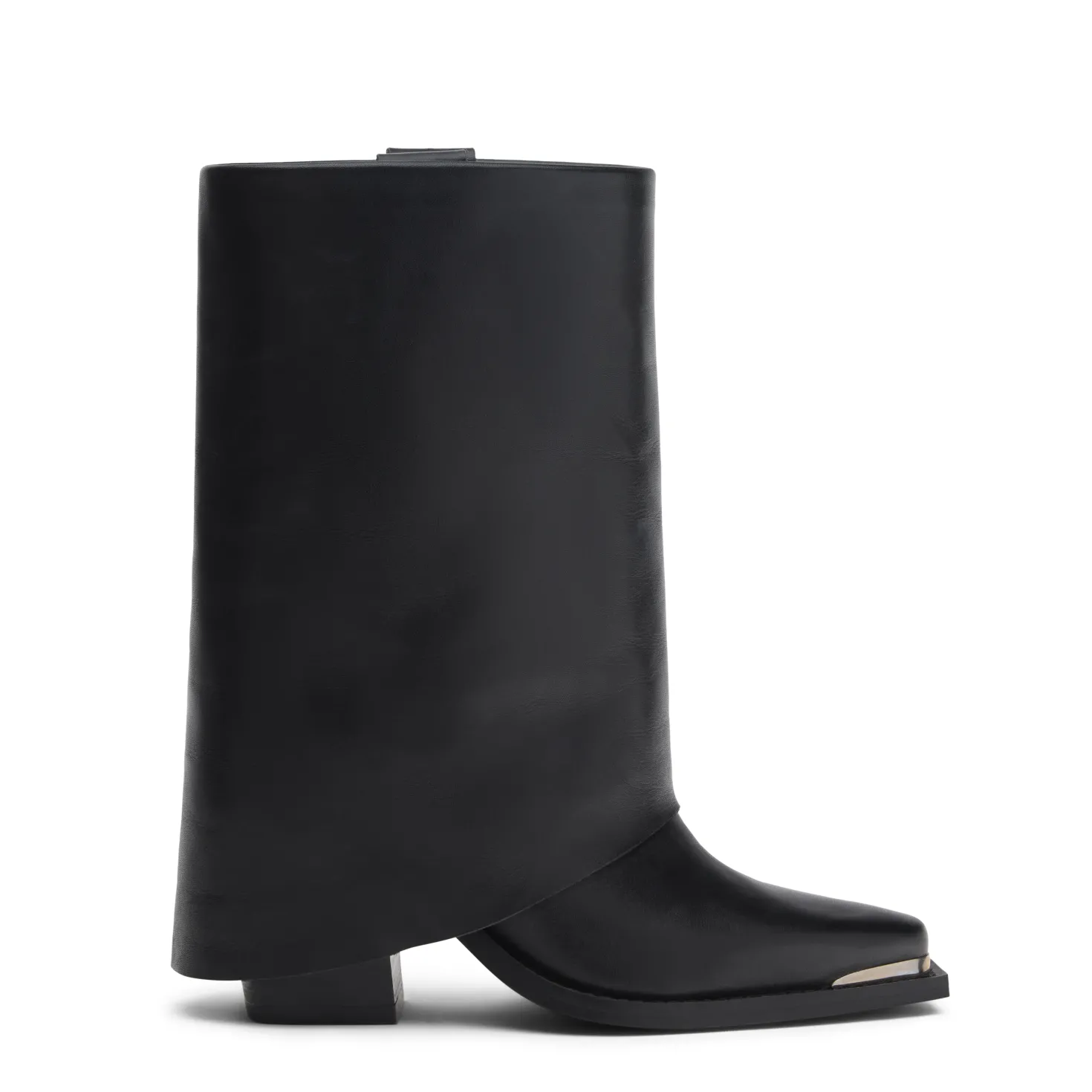 Zwarte leren western enkellaarsjes met flap